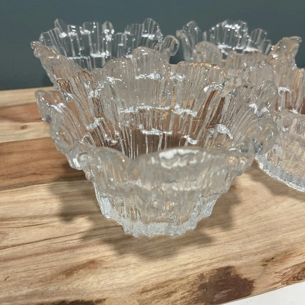 Vintage Viking Dalzell Glass Clear Ice Icesicle Votive Tealight Candle Holder